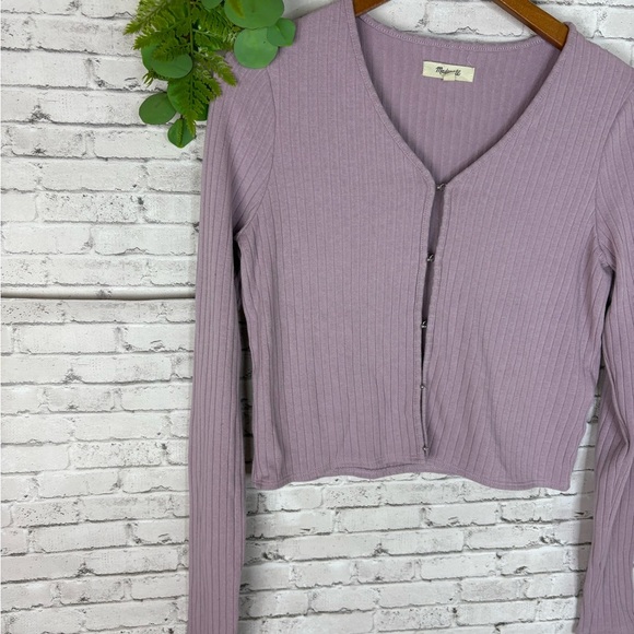 Madewell Lavender Hook and Eye Closure Front Ribbed Long Sleeve - Picture 2 of 4